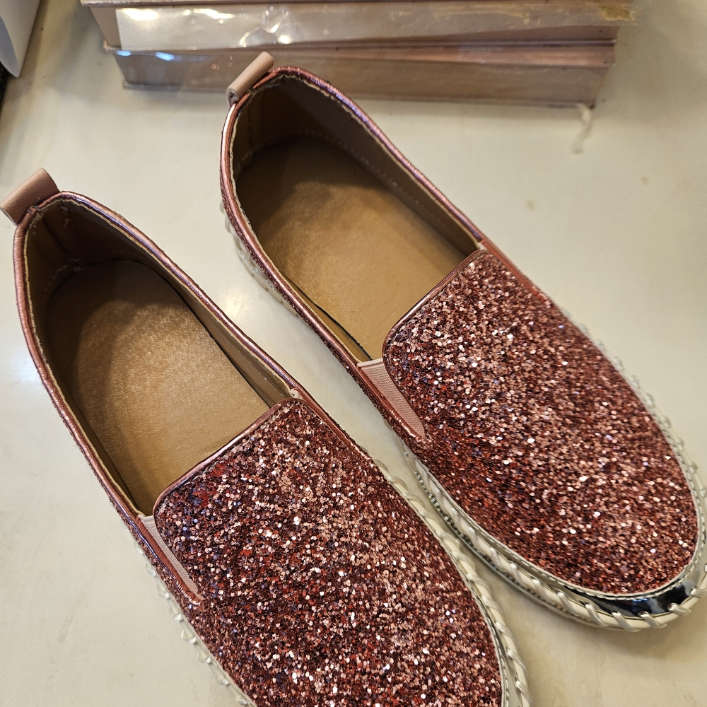 Sparkling Pink Glitter Loafers for Women